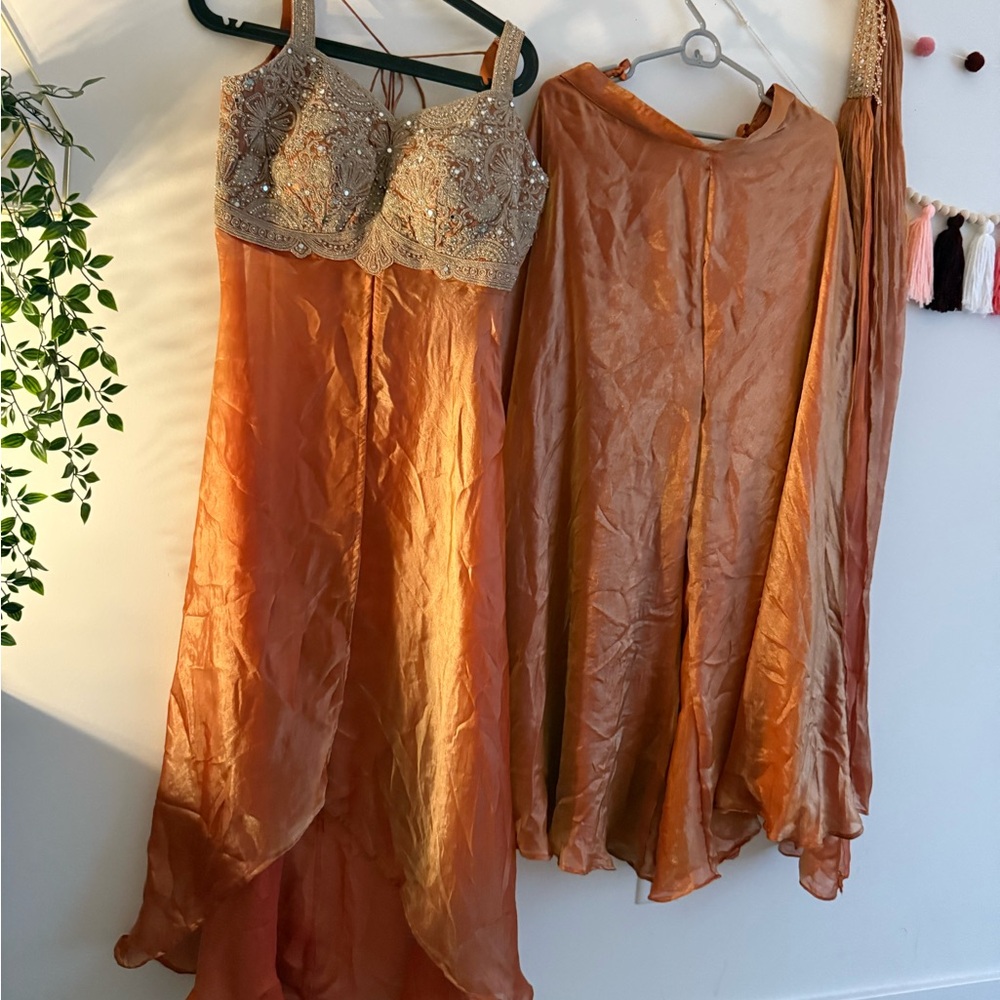 Elegant Orange and Gold Embellished kurta with palazzo
